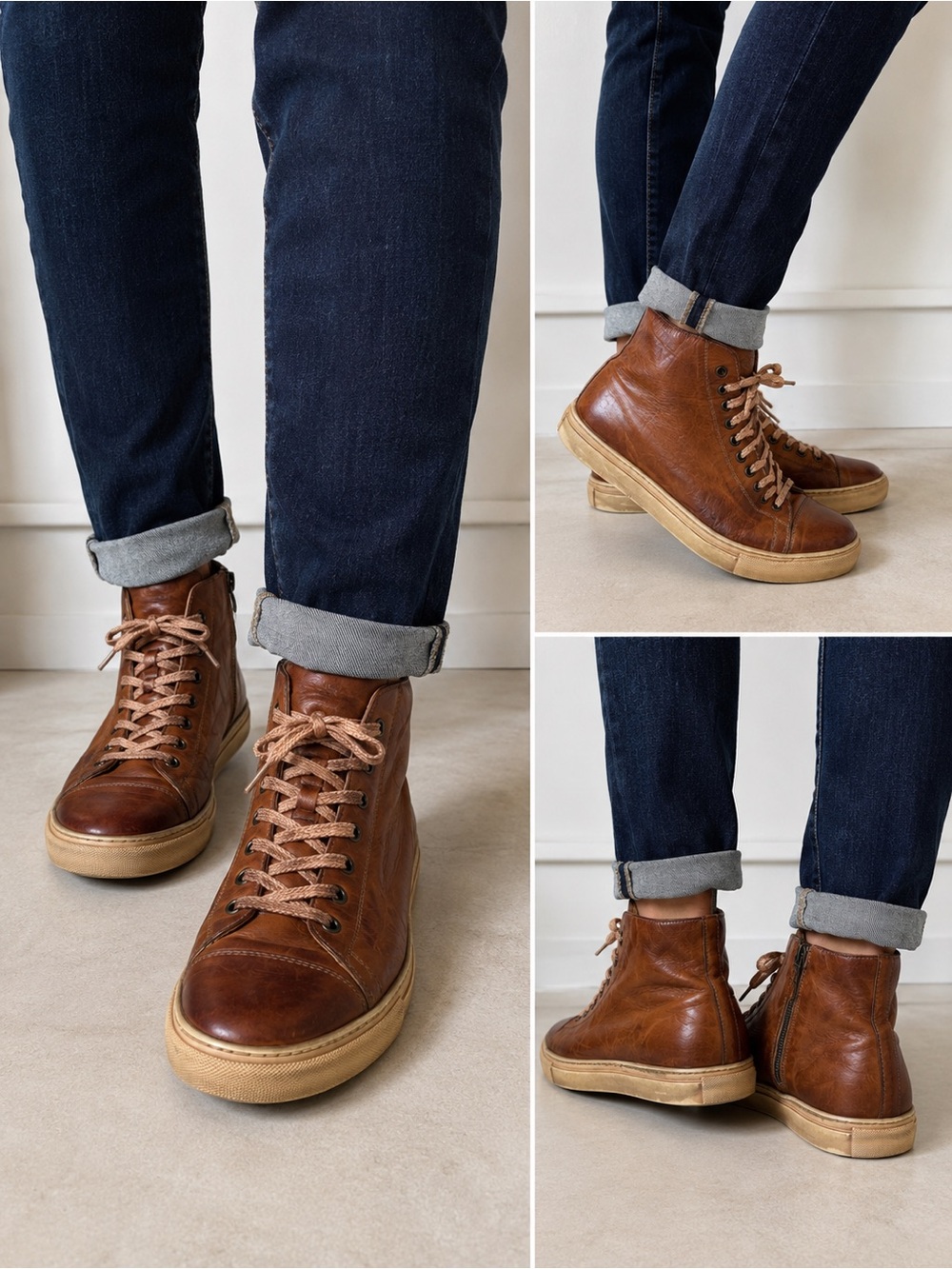 Maledetti Toscani Men’s Dyed Leather High Top Sneakers Brown EU 42 Italy